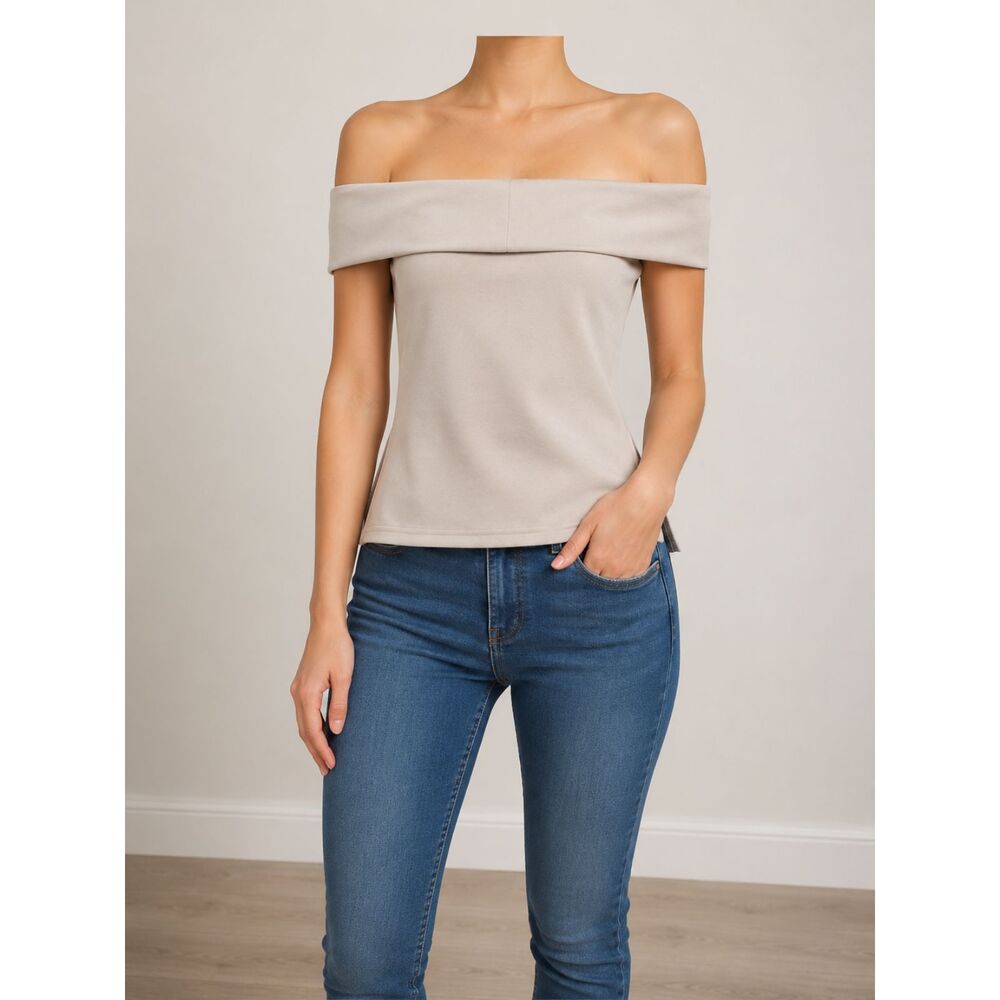 Emerson Lang Women's Off Shoulder Knit Top XL Beige Stretch Cami Blouse Tank